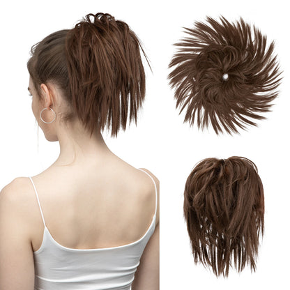 Synthetic Fake Hair Messy Bun Chignon – Elastic Scrunchy Curly Hairpiece, Flexible Band SARLA Synthetic Extension