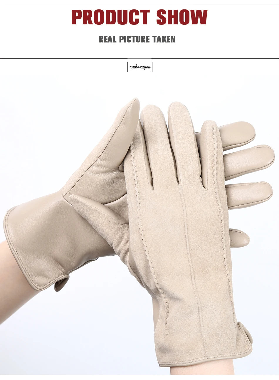 Women’s Winter Touch Gloves – 50% Genuine Leather & 50% Suede, Colorful Warm Leather Gloves