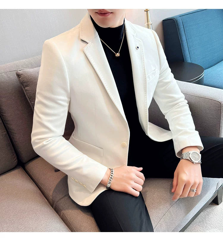 Men’s Slim Fit Deerskin Velvet Blazer – Elegant Luxury Business Casual Wedding Suit Coat (S to 4XL)