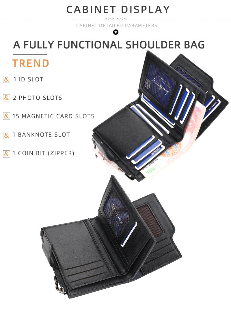 Women’s PU Leather Wallet — Short Hasp Coin & Card Holder, Small Money Bag Clutch in Blue & Red