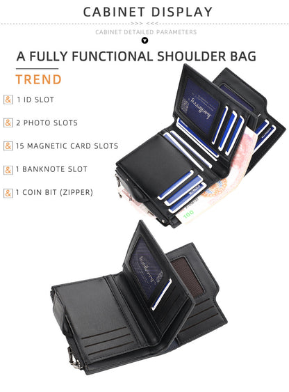 Women’s PU Leather Wallet — Short Hasp Coin & Card Holder, Small Money Bag Clutch in Blue & Red