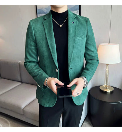 Men’s Slim Fit Deerskin Velvet Blazer – Elegant Luxury Business Casual Wedding Suit Coat (S to 4XL)