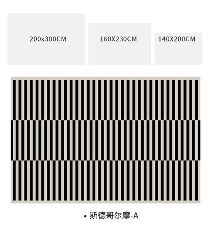 Black Stripe Plush Rug — Non-Slip Luxury Carpet for Living Room, Bedroom, Study, and Nordic Home Decor