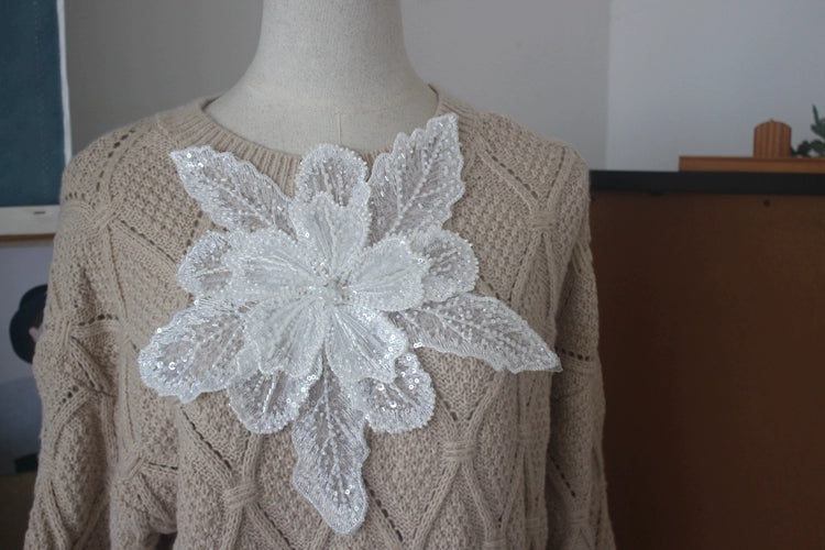 White Multi-Layer Lace Sequin 3D Flower Patch – DIY Clothing Decorative Applique
