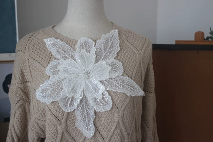 White Multi-Layer Lace Sequin 3D Flower Patch – DIY Clothing Decorative Applique