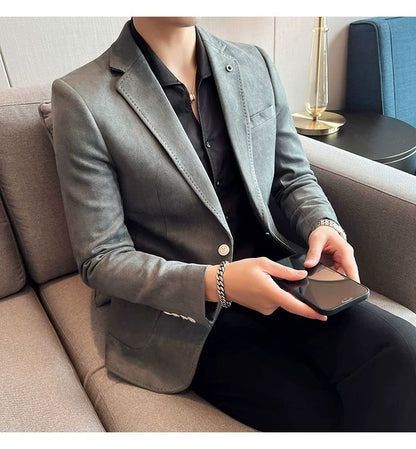 Men’s Slim Fit Deerskin Velvet Blazer – Elegant Luxury Business Casual Wedding Suit Coat (S to 4XL)