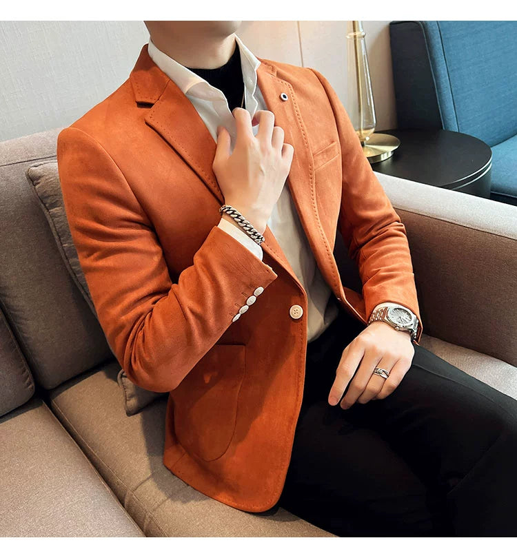 Men’s Slim Fit Deerskin Velvet Blazer – Elegant Luxury Business Casual Wedding Suit Coat (S to 4XL)