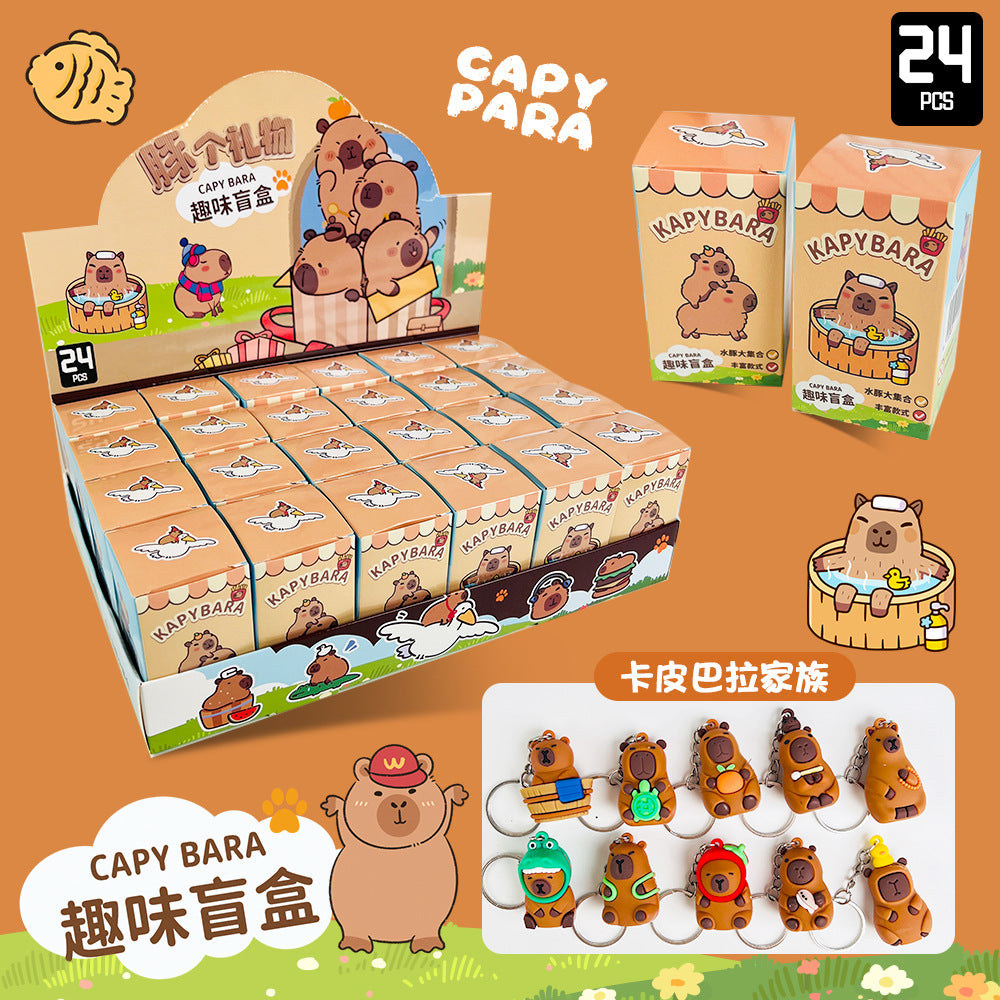 24pcs Capybara Blind Box Keychain — Cute Snot Bear Mystery Figures for Bags, Backpacks & Decorations