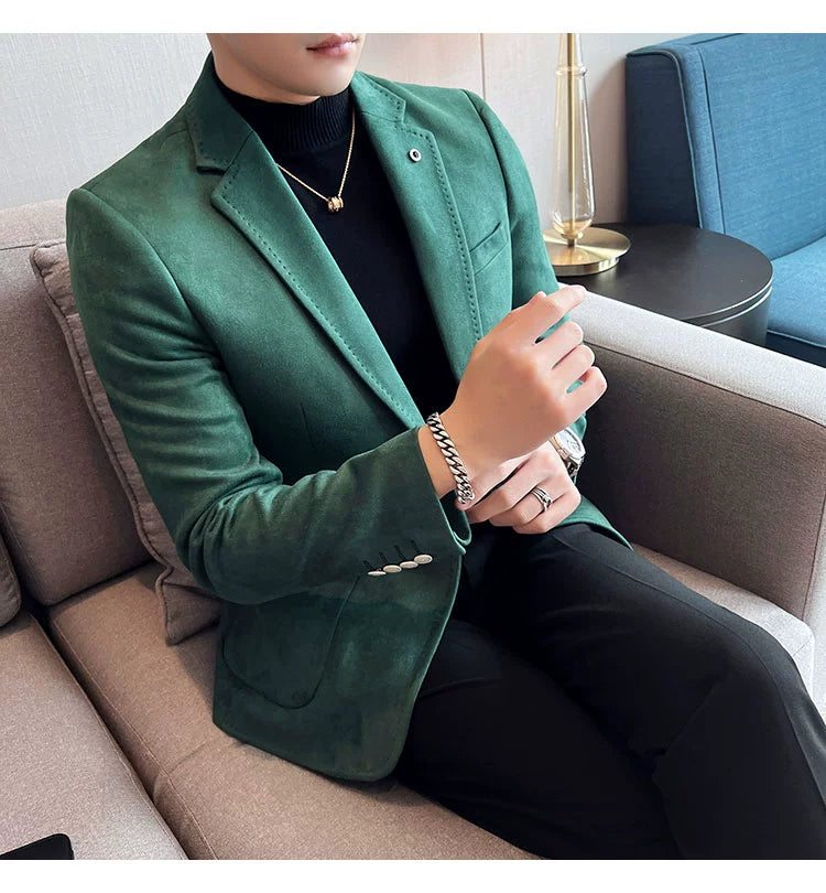 Men’s Slim Fit Deerskin Velvet Blazer – Elegant Luxury Business Casual Wedding Suit Coat (S to 4XL)