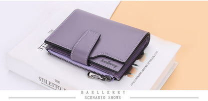 Women’s PU Leather Wallet — Short Hasp Coin & Card Holder, Small Money Bag Clutch in Blue & Red