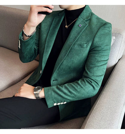 Men’s Slim Fit Deerskin Velvet Blazer – Elegant Luxury Business Casual Wedding Suit Coat (S to 4XL)