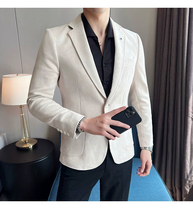 Men’s Slim Fit Deerskin Velvet Blazer – Elegant Luxury Business Casual Wedding Suit Coat (S to 4XL)