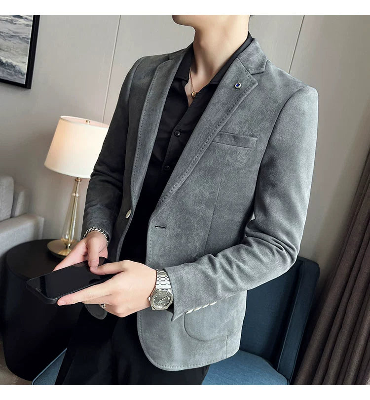 Men’s Slim Fit Deerskin Velvet Blazer – Elegant Luxury Business Casual Wedding Suit Coat (S to 4XL)