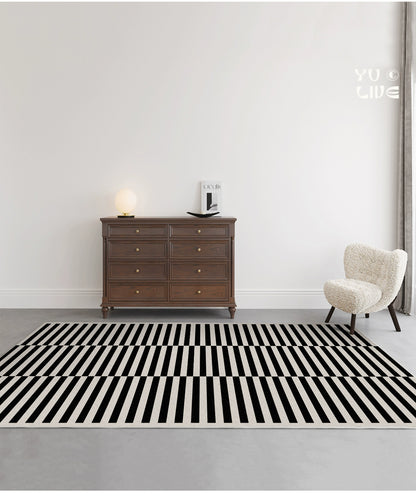 Black Stripe Plush Rug — Non-Slip Luxury Carpet for Living Room, Bedroom, Study, and Nordic Home Decor