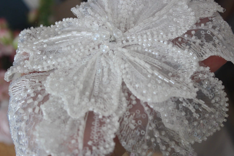 White Multi-Layer Lace Sequin 3D Flower Patch – DIY Clothing Decorative Applique