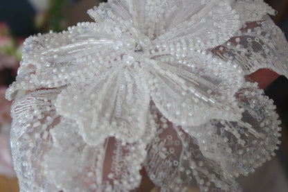 White Multi-Layer Lace Sequin 3D Flower Patch – DIY Clothing Decorative Applique