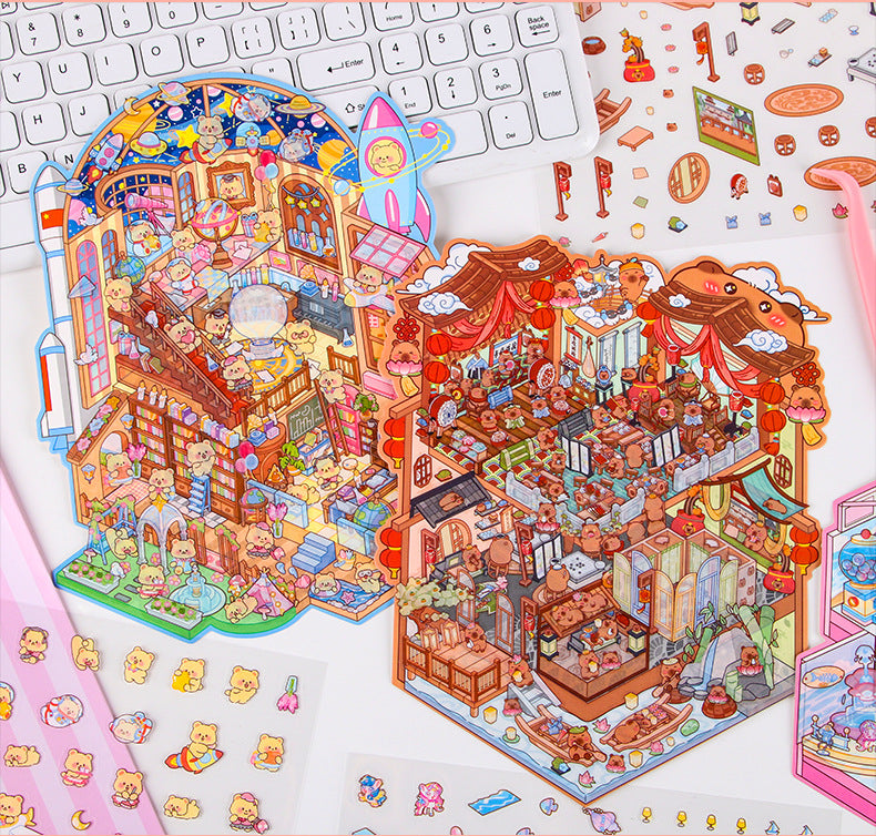 DIY Plus Size 3D Treasure Box World Landscape Stickers - Pocket Cabin Scene | Creative Gift for Kids