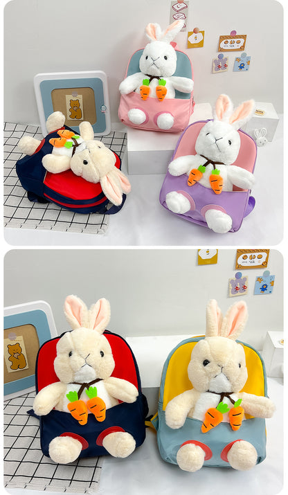 Plush 3D Rabbit Backpack for Kids – Cute Bow Tie Cartoon School Bag for Boys & Girls
