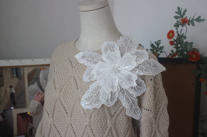 White Multi-Layer Lace Sequin 3D Flower Patch – DIY Clothing Decorative Applique