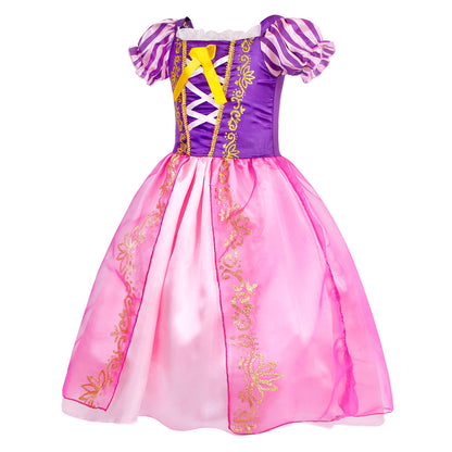 Disney Rapunzel Princess Dress - Purple Puff Sleeve Tangled Cosplay Costume for Girls, Halloween & Birthday Ball Gown