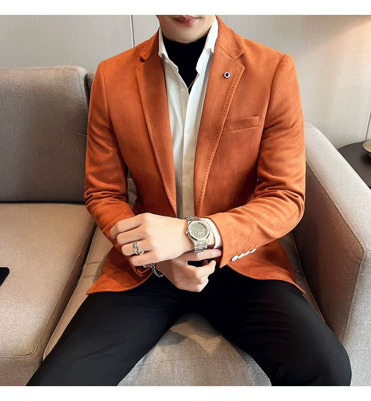 Men’s Slim Fit Deerskin Velvet Blazer – Elegant Luxury Business Casual Wedding Suit Coat (S to 4XL)