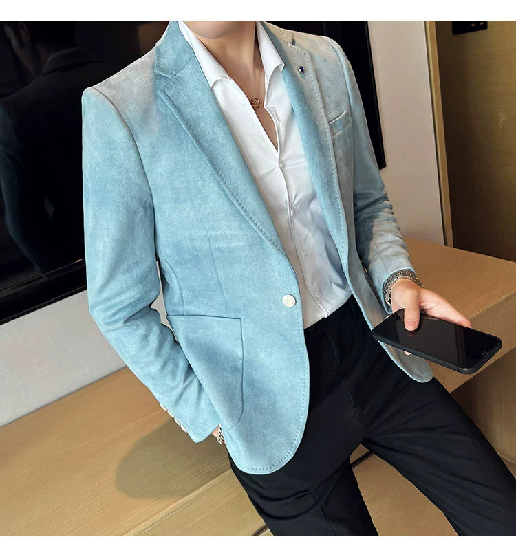 Men’s Slim Fit Deerskin Velvet Blazer – Elegant Luxury Business Casual Wedding Suit Coat (S to 4XL)