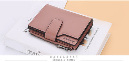 Women’s PU Leather Wallet — Short Hasp Coin & Card Holder, Small Money Bag Clutch in Blue & Red