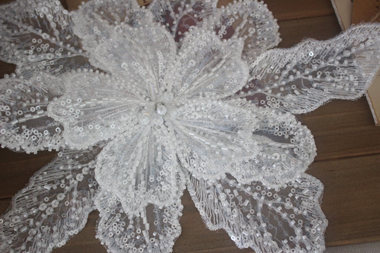 White Multi-Layer Lace Sequin 3D Flower Patch – DIY Clothing Decorative Applique