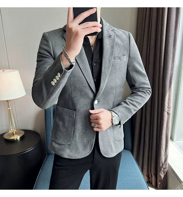 Men’s Slim Fit Deerskin Velvet Blazer – Elegant Luxury Business Casual Wedding Suit Coat (S to 4XL)
