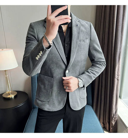 Men’s Slim Fit Deerskin Velvet Blazer – Elegant Luxury Business Casual Wedding Suit Coat (S to 4XL)