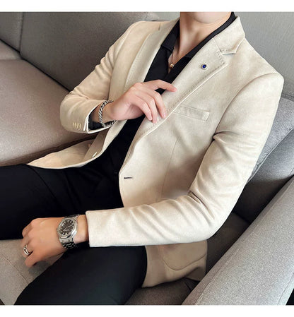 Men’s Slim Fit Deerskin Velvet Blazer – Elegant Luxury Business Casual Wedding Suit Coat (S to 4XL)