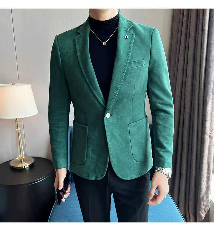 Men’s Slim Fit Deerskin Velvet Blazer – Elegant Luxury Business Casual Wedding Suit Coat (S to 4XL)