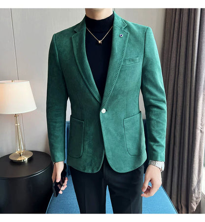 Men’s Slim Fit Deerskin Velvet Blazer – Elegant Luxury Business Casual Wedding Suit Coat (S to 4XL)