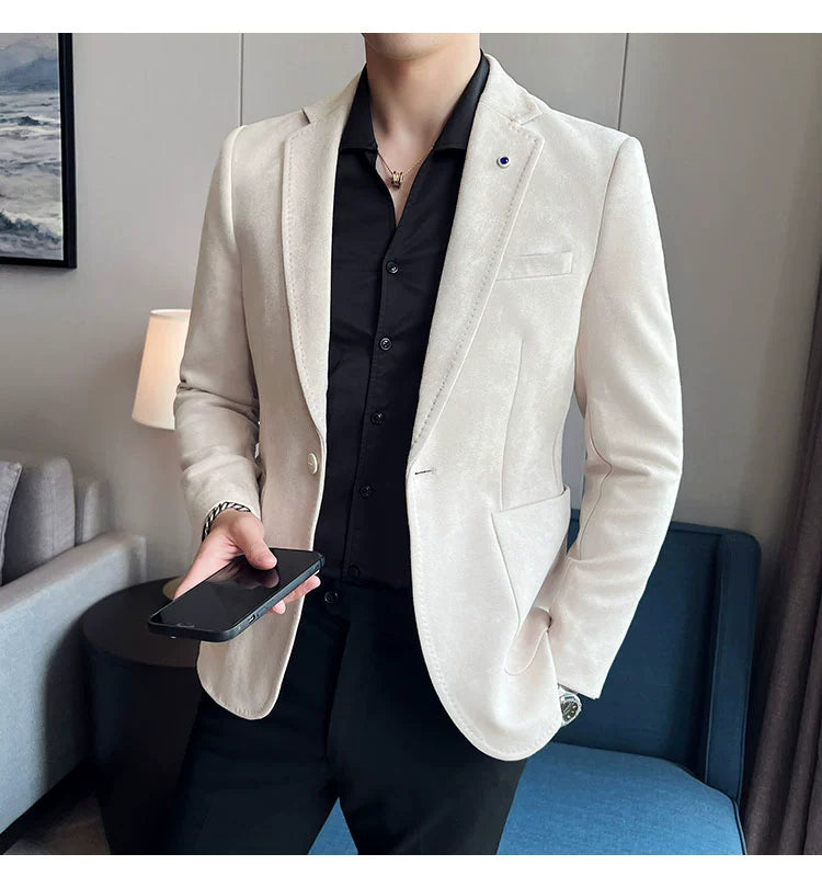 Men’s Slim Fit Deerskin Velvet Blazer – Elegant Luxury Business Casual Wedding Suit Coat (S to 4XL)