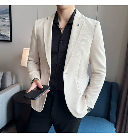 Men’s Slim Fit Deerskin Velvet Blazer – Elegant Luxury Business Casual Wedding Suit Coat (S to 4XL)