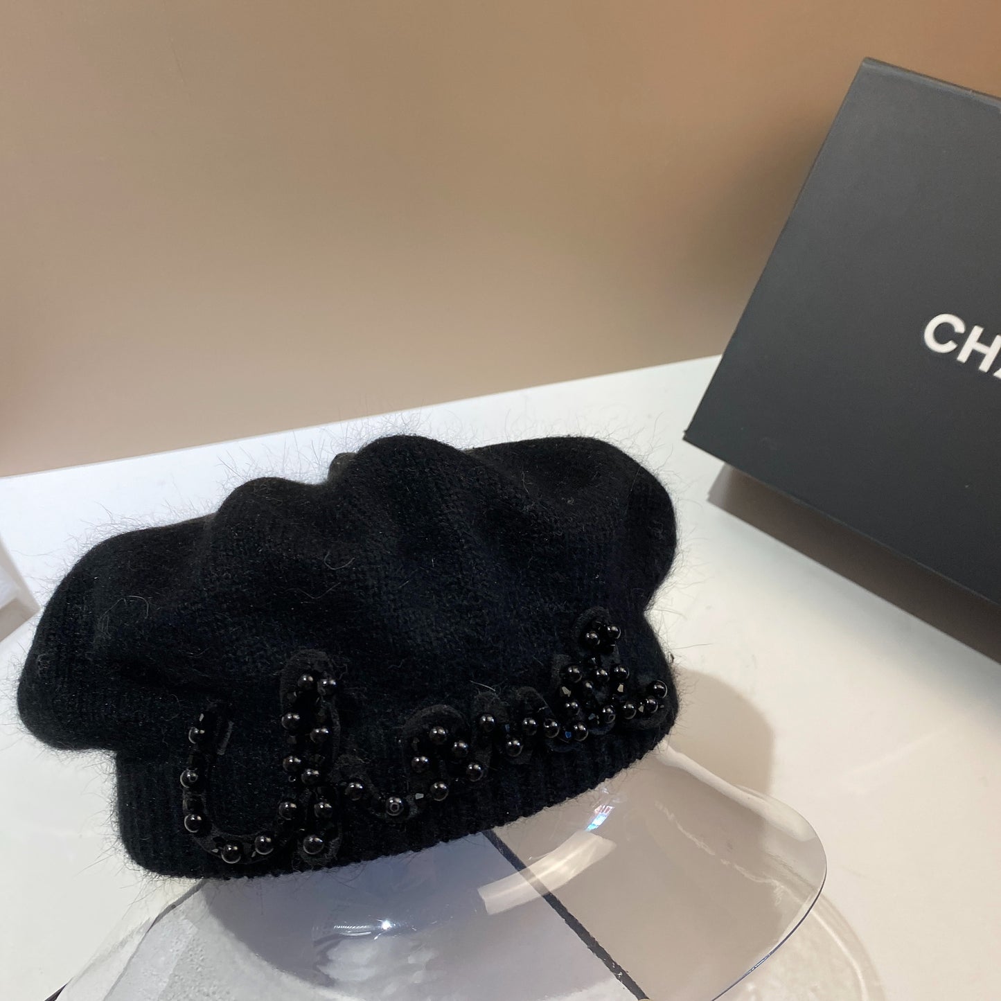 Luxury Fashion Letter Pearl Angora Fur Beret – Women's French Painter Hat, Warm Knitted Octagonal Walking Cap