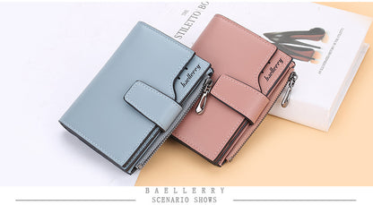 Women’s PU Leather Wallet — Short Hasp Coin & Card Holder, Small Money Bag Clutch in Blue & Red