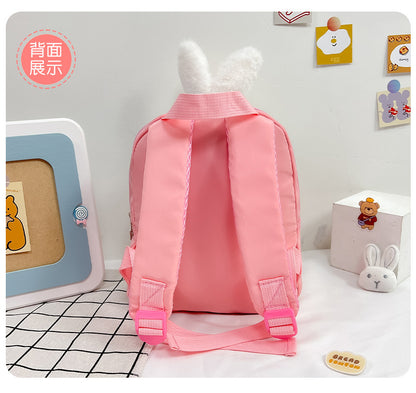 Plush 3D Rabbit Backpack for Kids – Cute Bow Tie Cartoon School Bag for Boys & Girls