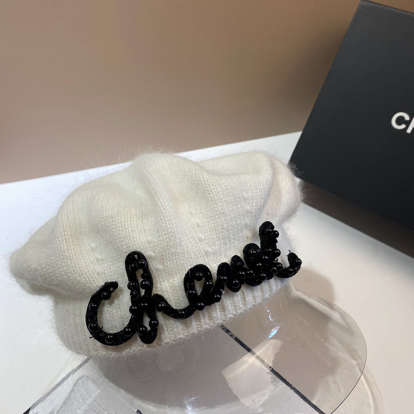 Luxury Fashion Letter Pearl Angora Fur Beret – Women's French Painter Hat, Warm Knitted Octagonal Walking Cap