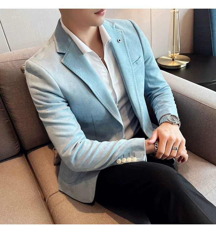 Men’s Slim Fit Deerskin Velvet Blazer – Elegant Luxury Business Casual Wedding Suit Coat (S to 4XL)
