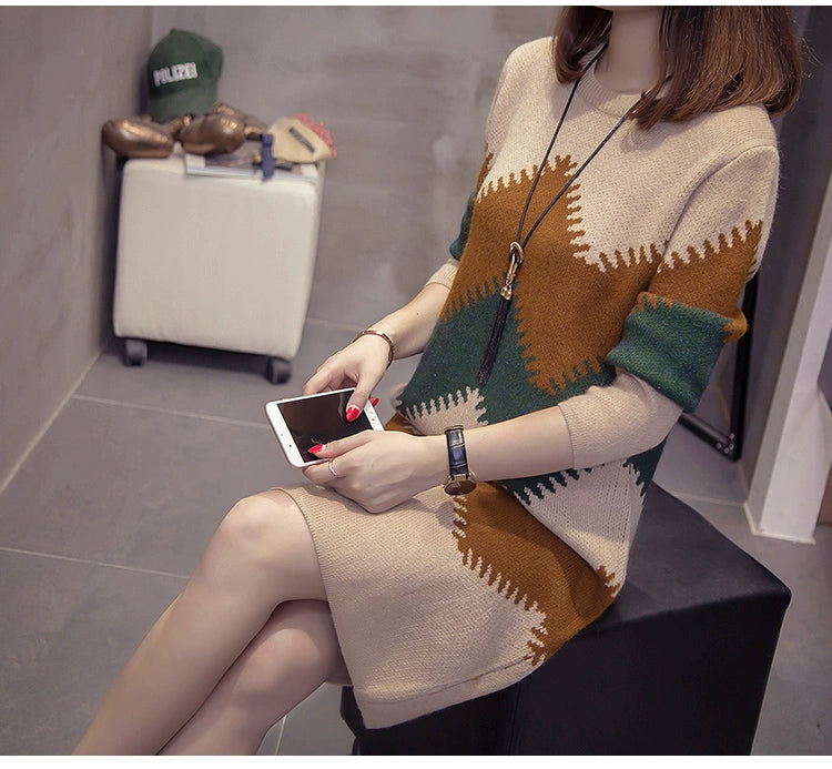 2023 Women’s Mid-Length Loose Knit Sweater — Casual Oversized Outerwear
