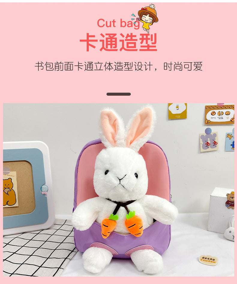 Plush 3D Rabbit Backpack for Kids – Cute Bow Tie Cartoon School Bag for Boys & Girls