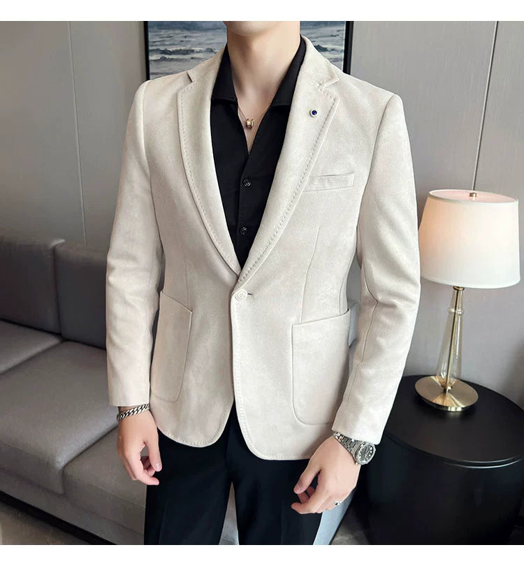 Men’s Slim Fit Deerskin Velvet Blazer – Elegant Luxury Business Casual Wedding Suit Coat (S to 4XL)