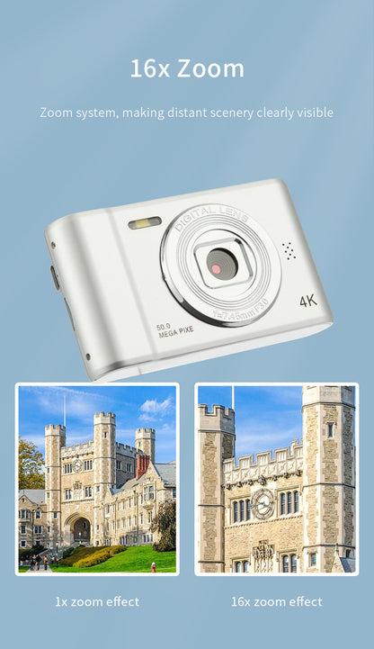 4K Digital Camera – 50MP Travel Selfie Camera with HD Zoom, 2.4-inch Screen, Mini Retro Cam for Kids & Beginners
