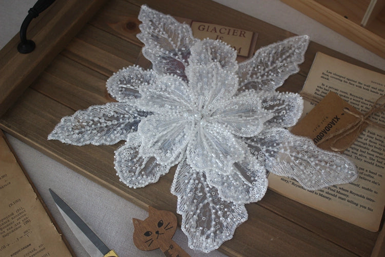 White Multi-Layer Lace Sequin 3D Flower Patch – DIY Clothing Decorative Applique