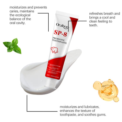 SP-8 Probiotic Whitening Toothpaste – Mint Fresh Breath, Deep Clean, Plaque & Stain Removal for Oral Hygiene