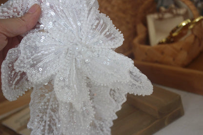 White Multi-Layer Lace Sequin 3D Flower Patch – DIY Clothing Decorative Applique
