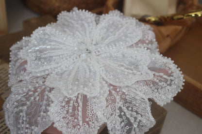White Multi-Layer Lace Sequin 3D Flower Patch – DIY Clothing Decorative Applique