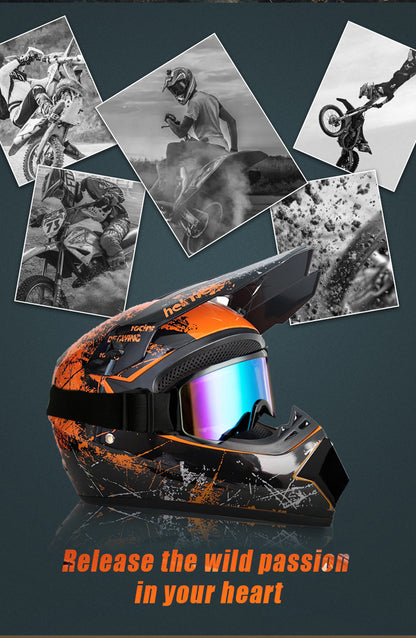 Youth & Kids Motorcycle Full Helmet - Children’s Motocross Casco Moto, Off-Road Protective Helmet with Goggles & Gloves
