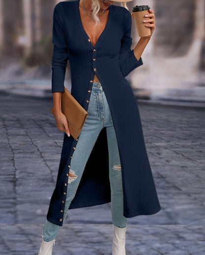 2023 Fashion Women's Button Long Striped Coat – Thin Open Dress for a Stylish Look